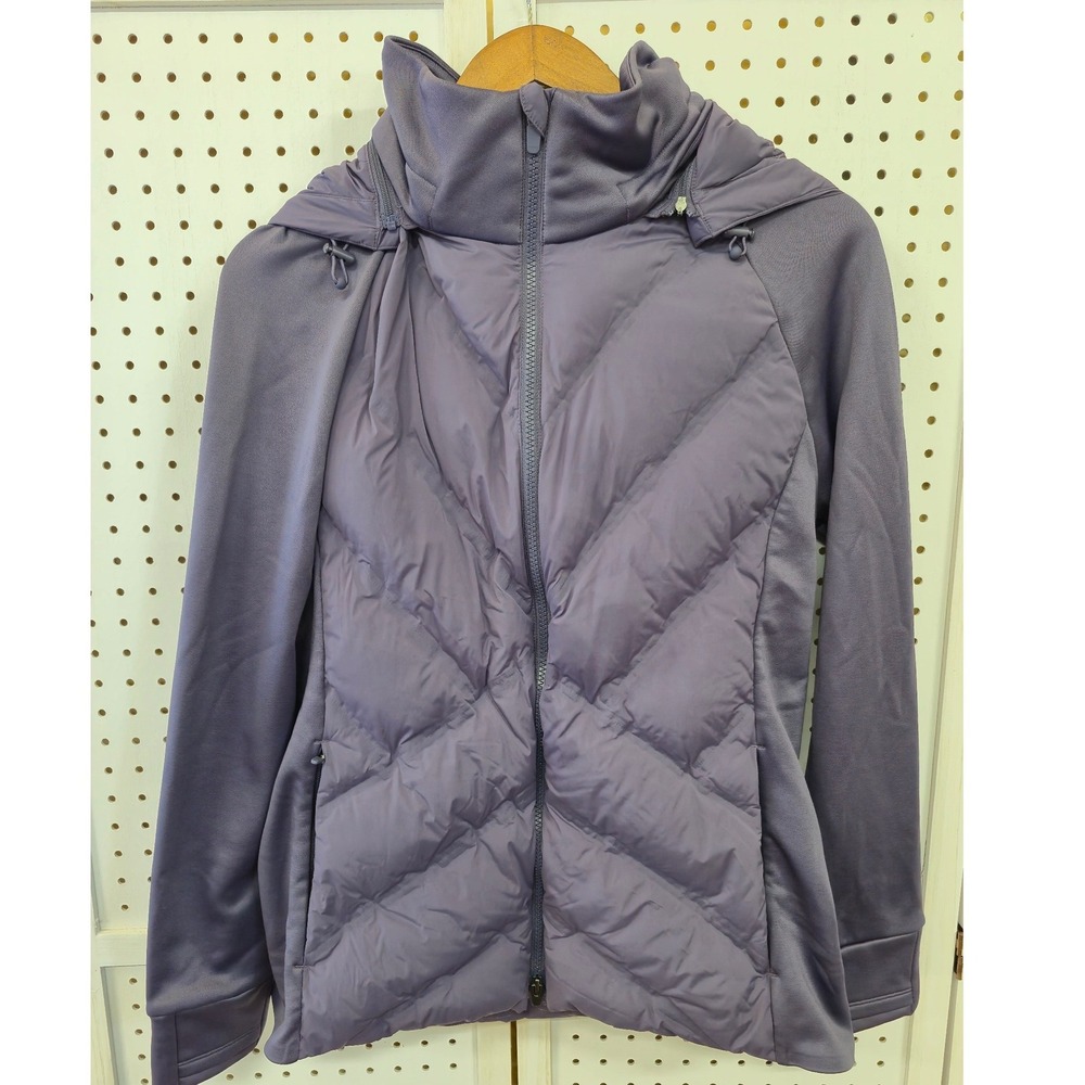 Athleta Inlet Jacket Purple Down Puffer Hybrid Hooded Full Zip Women Large